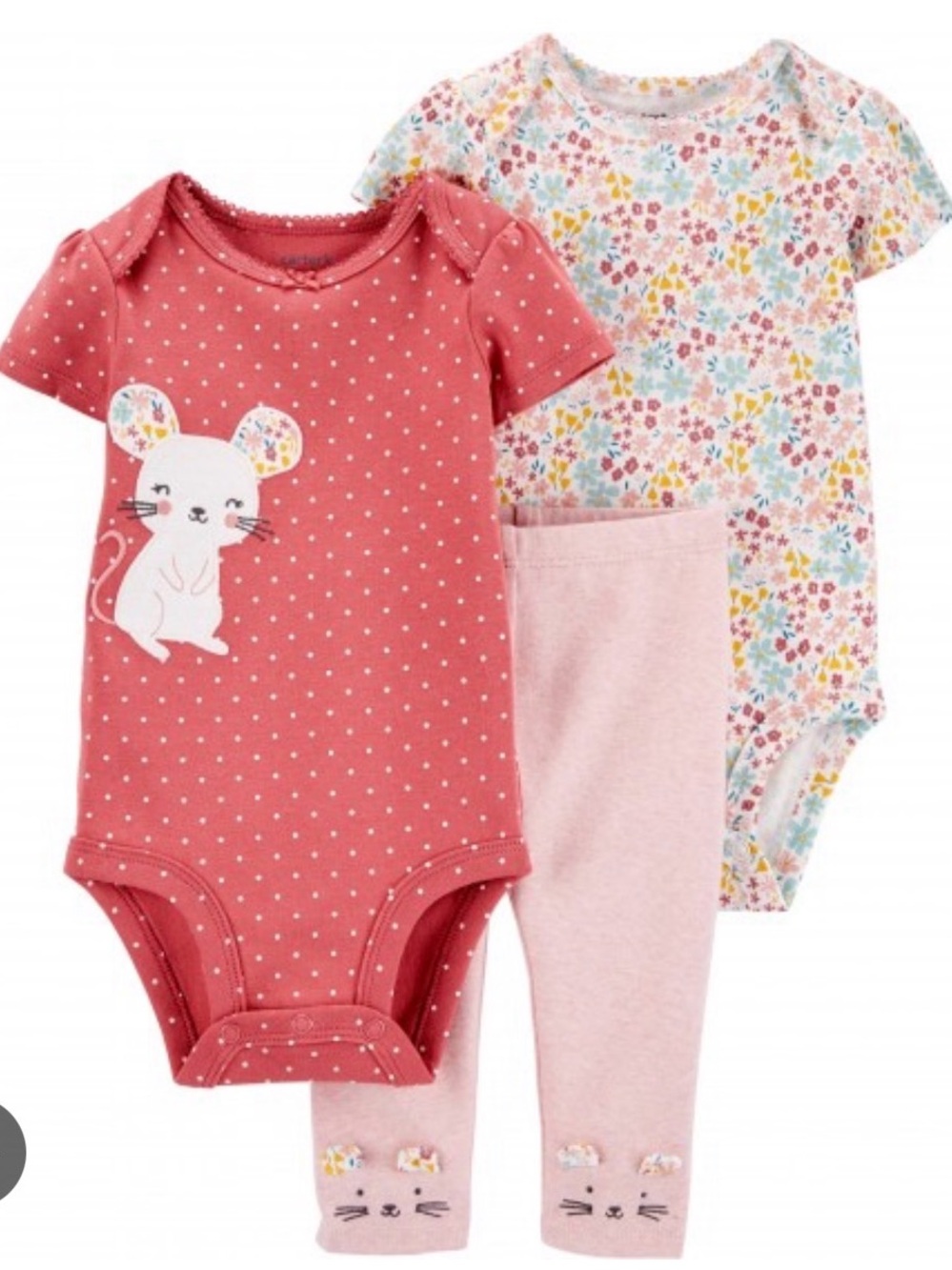 Carter's Pink & Floral Baby Girls 3-Piece Bodysuit Set